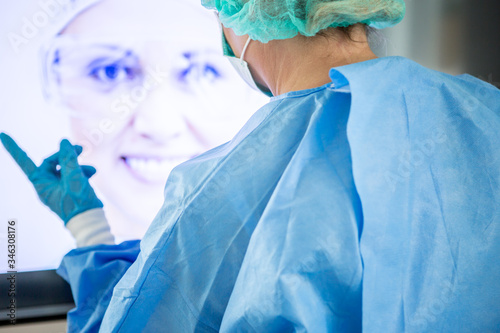 Doctor having a meeting with video chat.