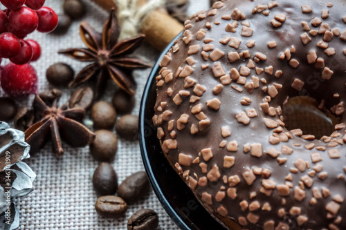 chocolate donuts with icing sugar