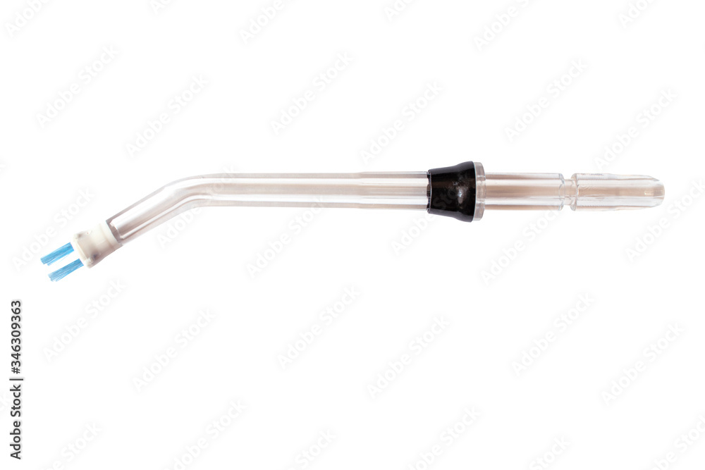 Replaceable nozzle for oral irrigator isolated on a white background. Hygiene concept, Replaceable nozzle for oral irrigator isolated on a white background. Hygiene concept,
