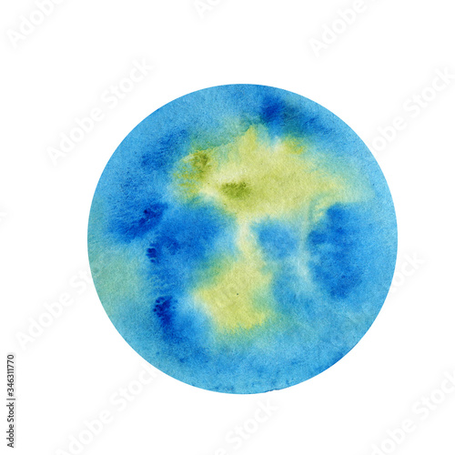 Earth Planet watercolor illustration. Globe Symbol, World map, ecology green and Earth day concept. Isolated Hand drawn watercolour painting on white background