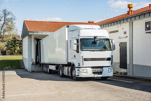 Truck delivered goods to store, warehouse . logistics background