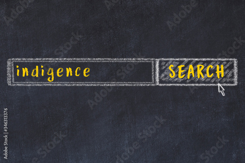 Chalk sketch of browser window with seqrch form and inscription indigence