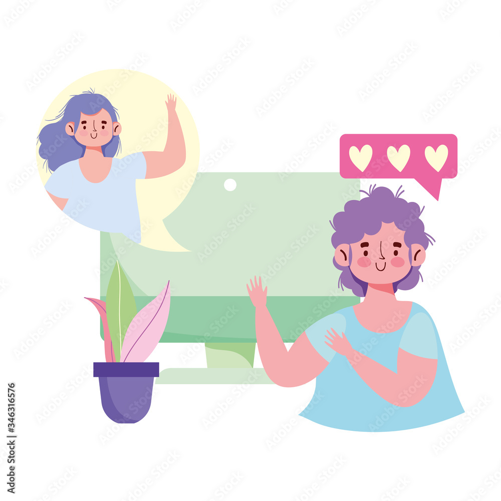 people communication and technology, boy and girl computer talking virtual people communication and technology, boy and girl computer talking virtual