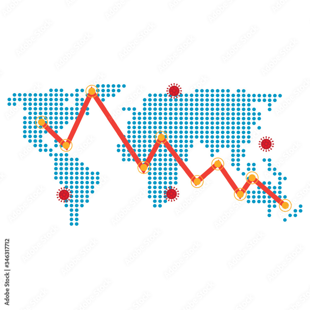 earth map with covid19 particles and statistics arrow design vector de ...