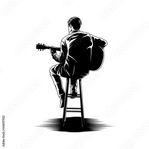 Man playing guitar in chair illustration vector