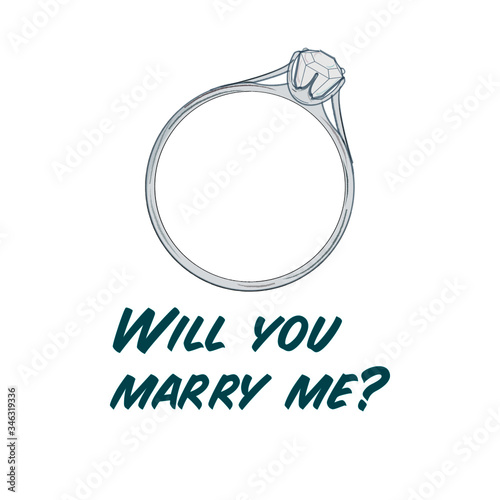 Vector image of a diamond ring. Marriage proposal.