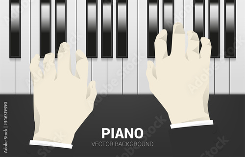 Pianist hand with piano key. Background concept for classic song event and music festival