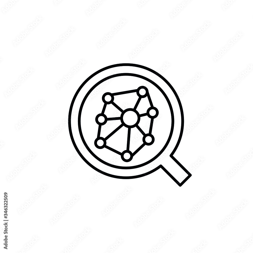 neural connections under a magnifying glass. human brain neurons, black vector graphics neural connections under a magnifying glass. human brain neurons, black vector graphics
