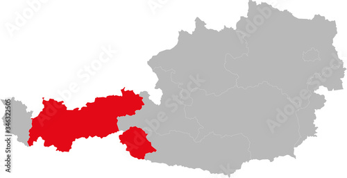 Tyrol province highlighted on Austria map. Light gray background.