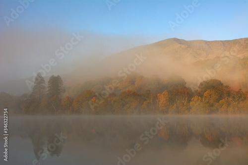 morning mist over the lake Coniston Water