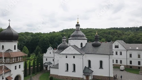 Aerial view of Krekhiv Monastery. Krehiv monastery complex in Western Ukraine. View from above from aerial drone photo