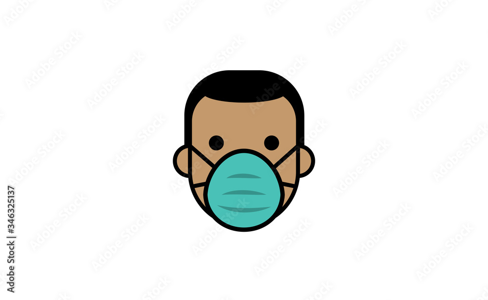 Medical face protection mask icon. Man using protective surgical mask for coronavirus prevention. Linear art vector.
