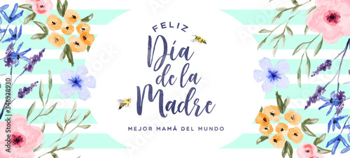 Mother's day watercolor spring flower spanish card