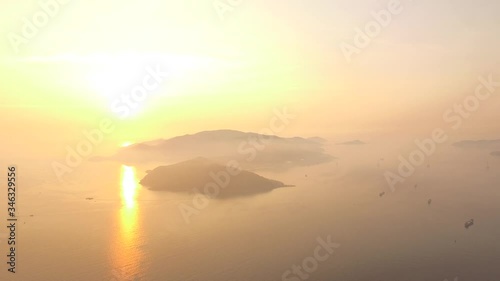 Aerial of amazing sunrise on Hon Tre island, an view from Nha Trang city photo