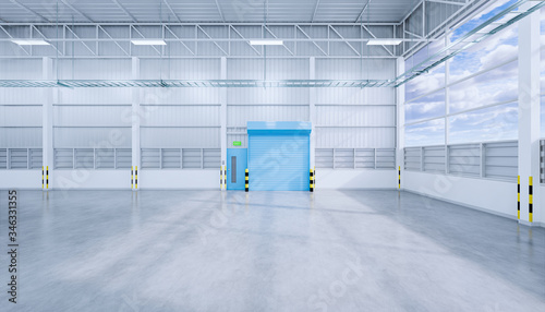 Roller door or roller shutter. Also called security door. Automatic operation with electric motor. For protection home or building i.e. factory  warehouse  hangar  workshop  shop  store and garage.