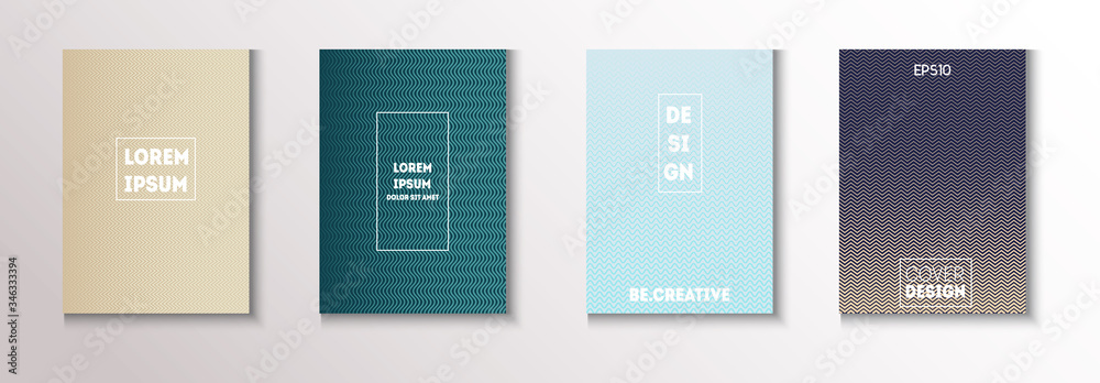 Wavy Minimal Cover Vector Set. Textured Gradient Overlay Business 