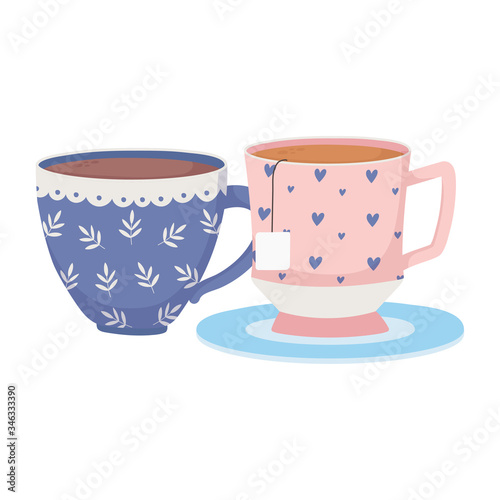 coffee time, cups coffee tea teabag fresh beverage