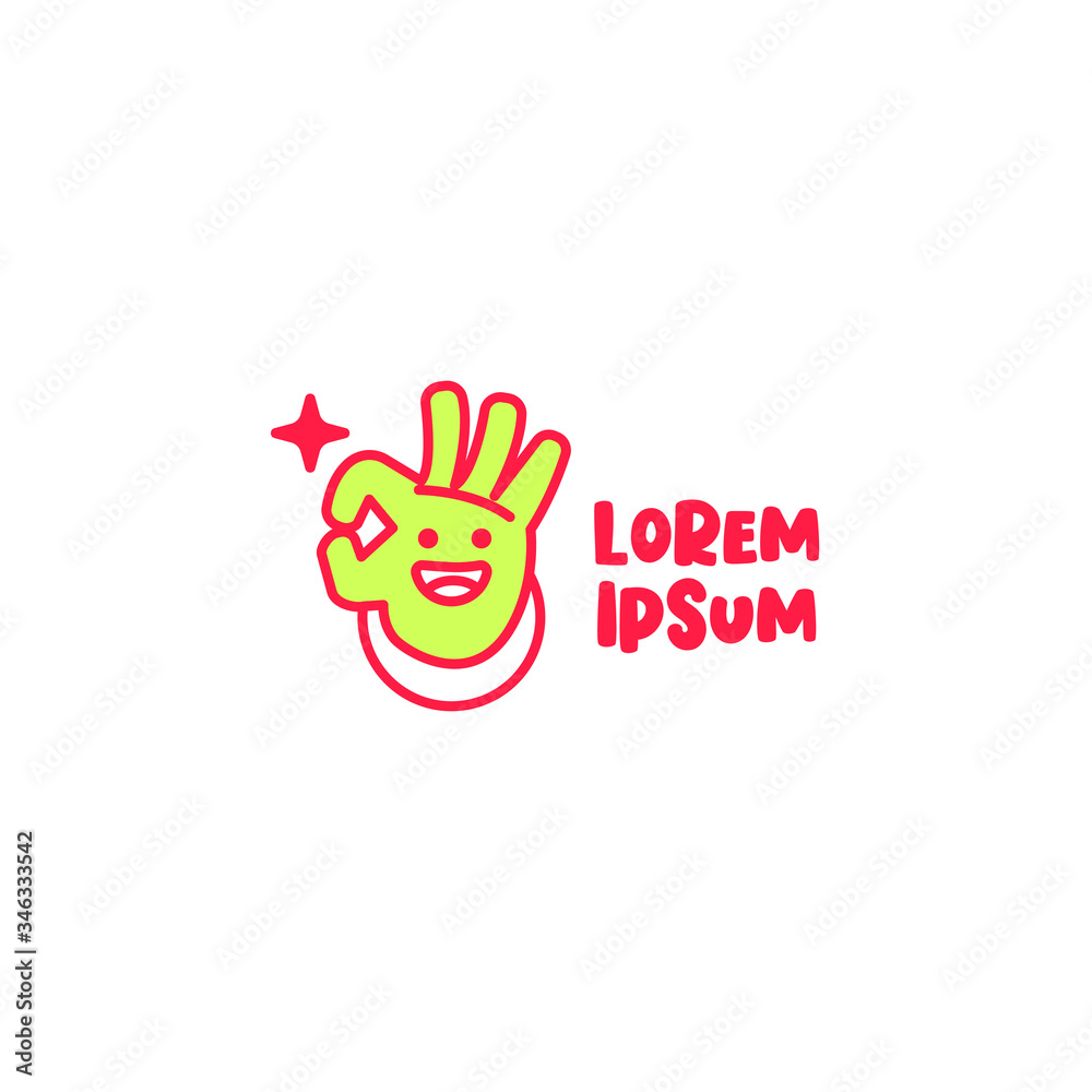 OK Hand Symbol with Happy Face Logo OK Hand Symbol with Happy Face Logo