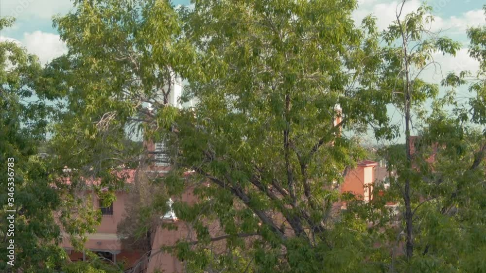 Albuquerque, New Mexico, USA. 31 September 2019. Aerial of The San Felipe De Neri Church in the Old Town of Albuquerque Albuquerque, New Mexico, USA. 31 September 2019. Aerial of The San Felipe De Neri Church in the Old Town of Albuquerque