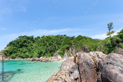 Landscape nature scenery view of Beautiful tropical sea with Sea coast view in summer season.