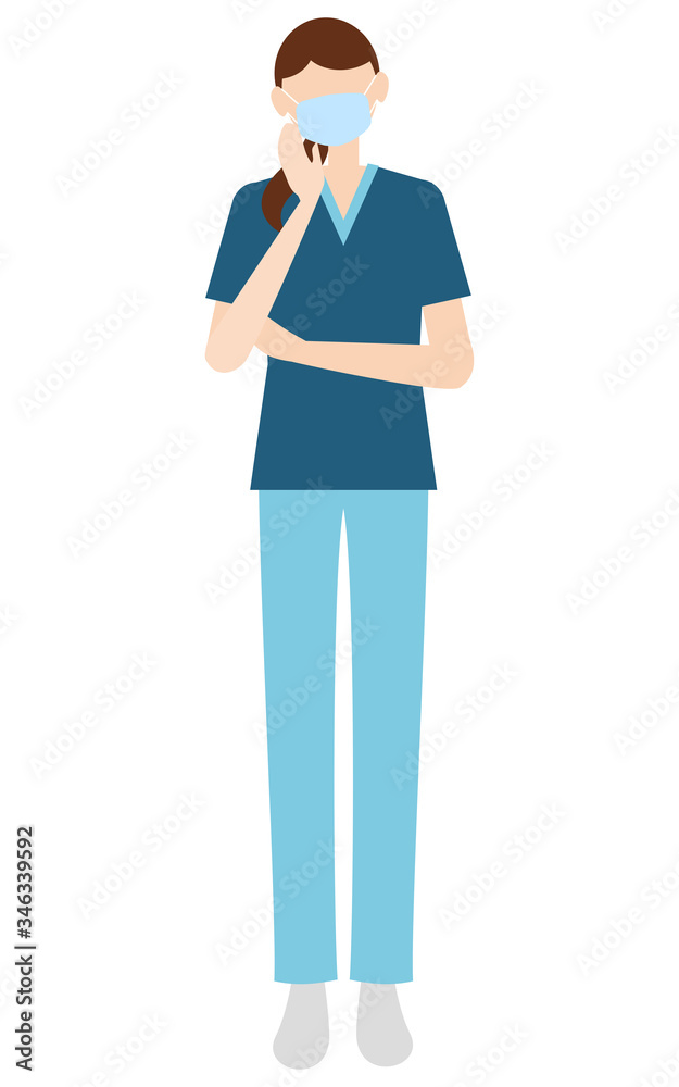 医療・看護の現場で働くマスクの女性のイラスト 医療・看護の現場で働くマスクの女性のイラスト