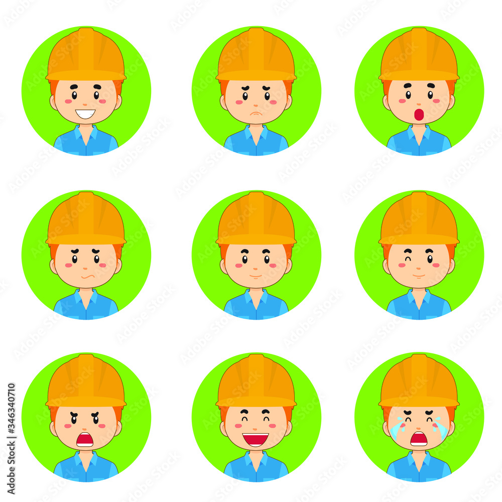 Construction Workers Avatar With Various Expression Construction Workers Avatar With Various Expression