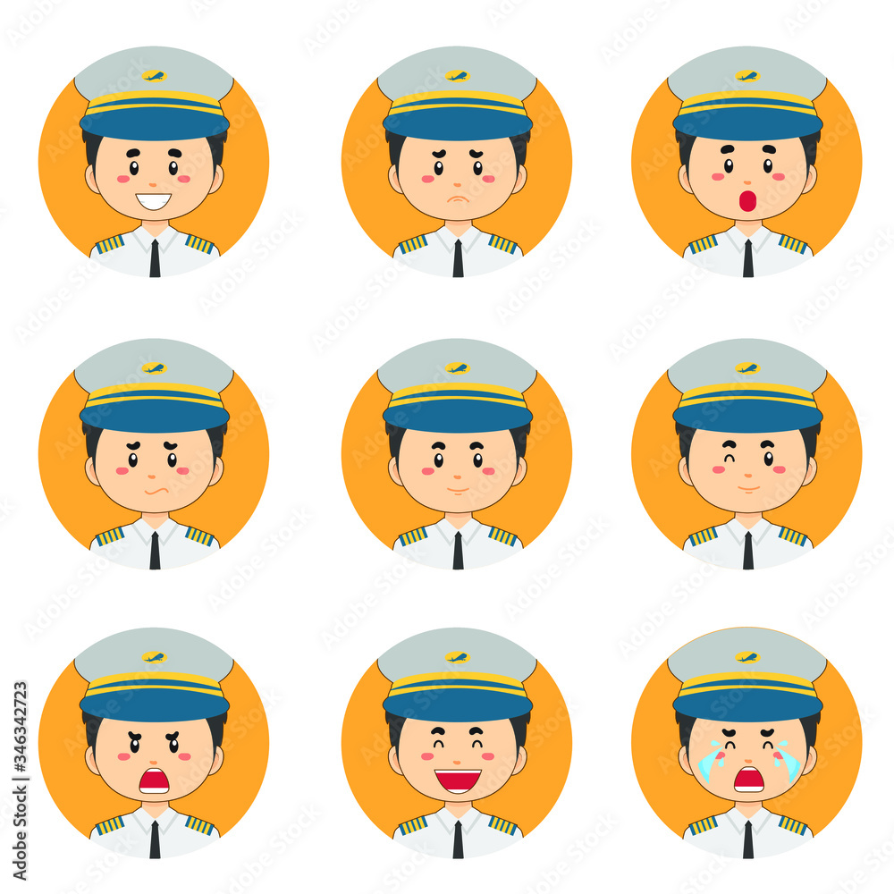 Male Pilot Avatar With Various Expression Male Pilot Avatar With Various Expression