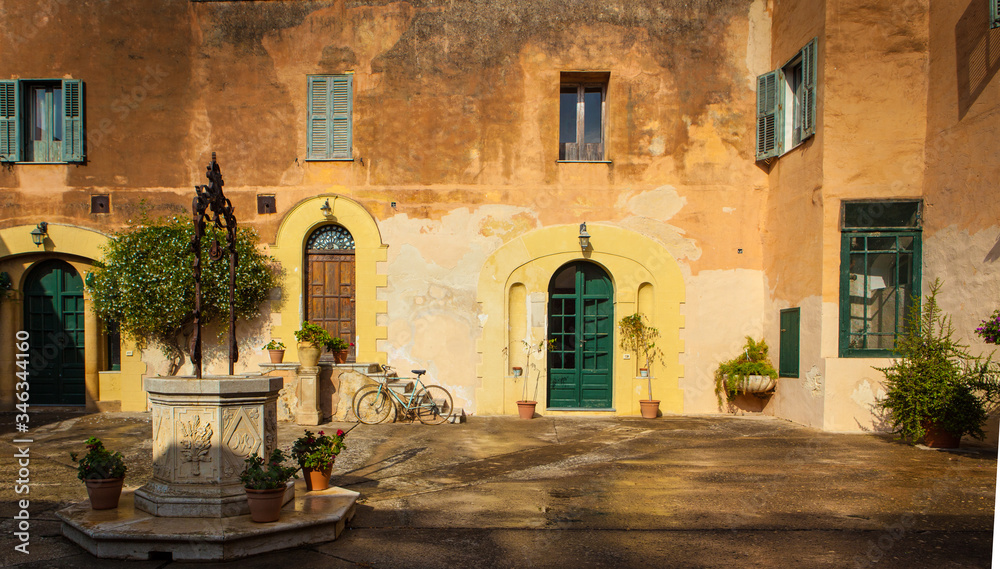Courtyard of vintage Sicilian castle