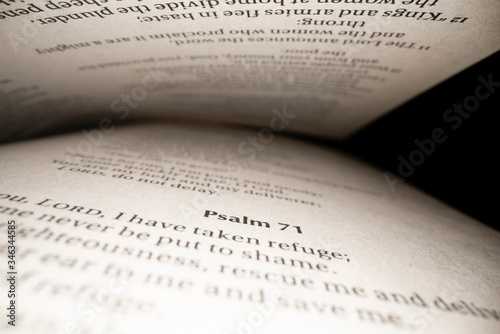 View of text in Book of Psalm nside the Bible photo