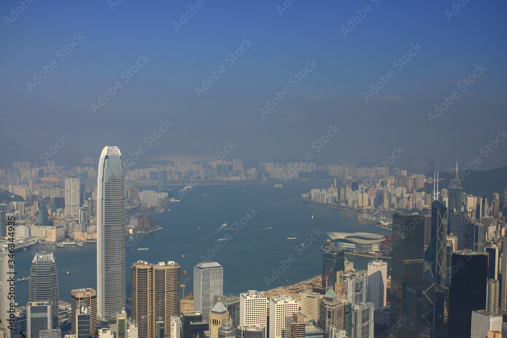 11 oct 2008 The Peak Hong Kong. Aerial view of Victoria Peak in Hong