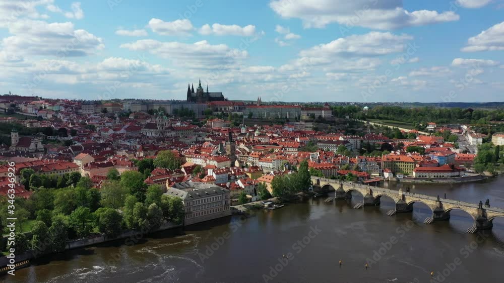 Prague castle scenic spring aerial view of the Prague Old Town pier architecture and Charles Bridge over Vltava river in Prague, Czechia. Old Town of Prague, Czech Republic. Prague castle scenic spring aerial view of the Prague Old Town pier architecture and Charles Bridge over Vltava river in Prague, Czechia. Old Town of Prague, Czech Republic.