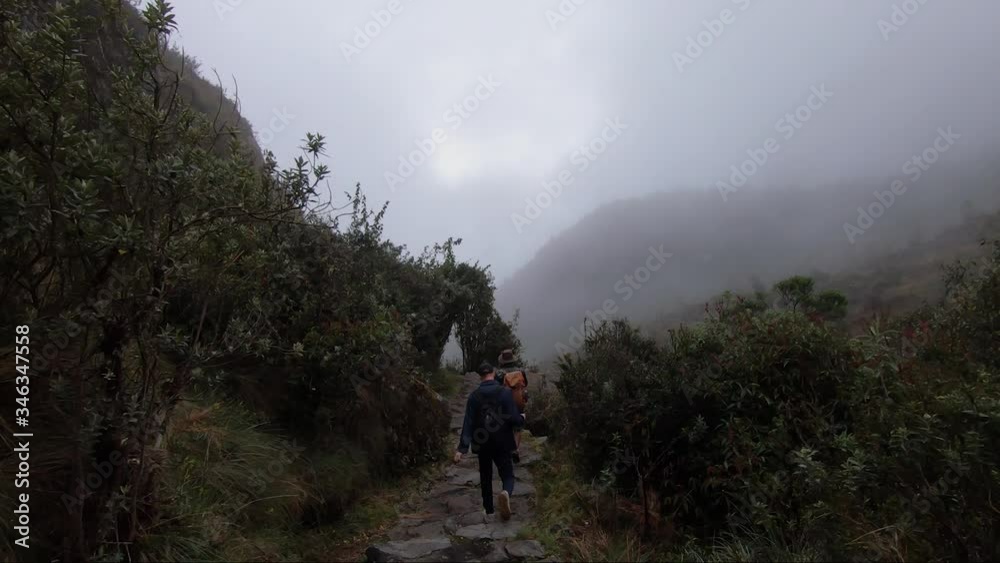 POV from hiker walking on the Inka Trail in Peru on the way to Machu Picchu in the Andes mountains POV from hiker walking on the Inka Trail in Peru on the way to Machu Picchu in the Andes mountains