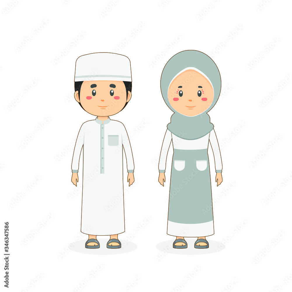 Couple Character Wearing Muslim Dress Couple Character Wearing Muslim Dress