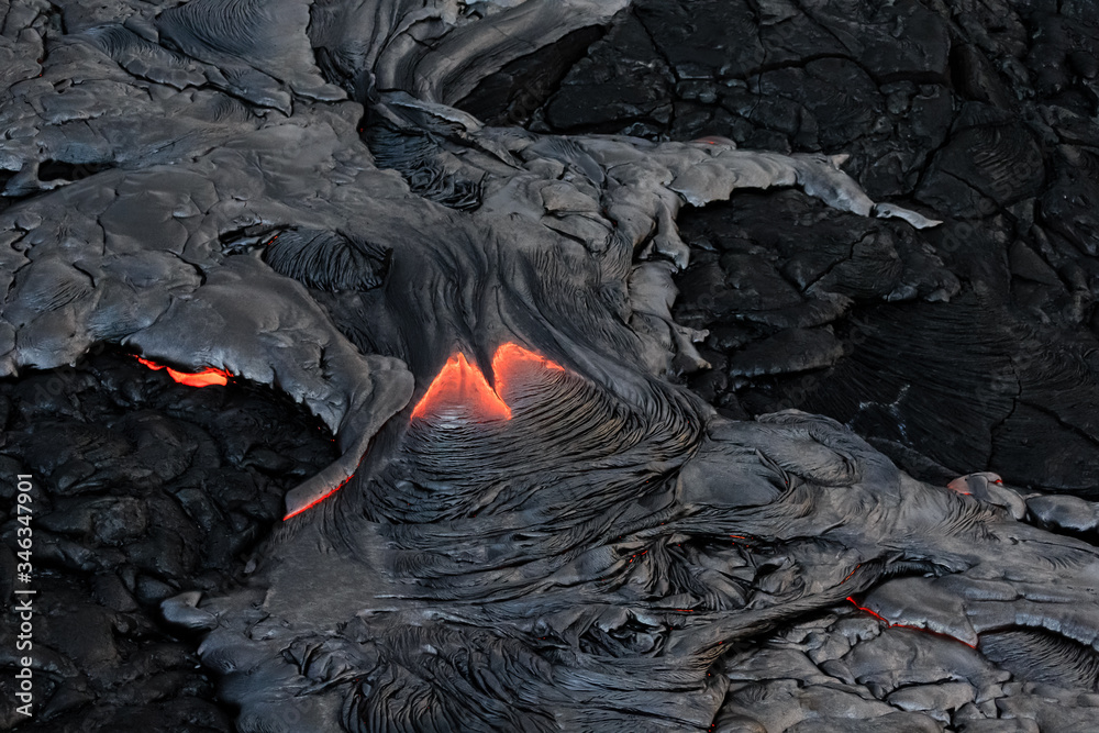Hot lava and solid ash as seen from above Hot lava and solid ash as seen from above