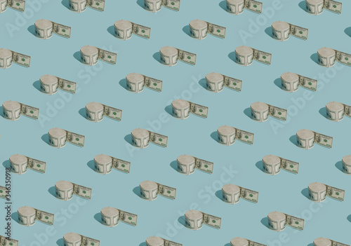 Pack of dollars in a roll with empty paper. The concept of inflation and crisis during the coronavirus. Pattern © Yevheniia
