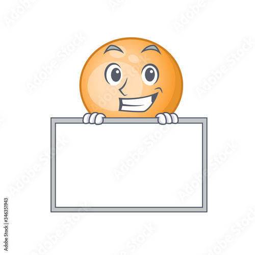 Smiling staphylocuccus aureus cartoon design style has a board