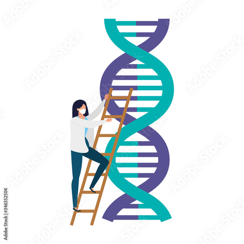 doctor female with dna structure isolated icon vector illustration design