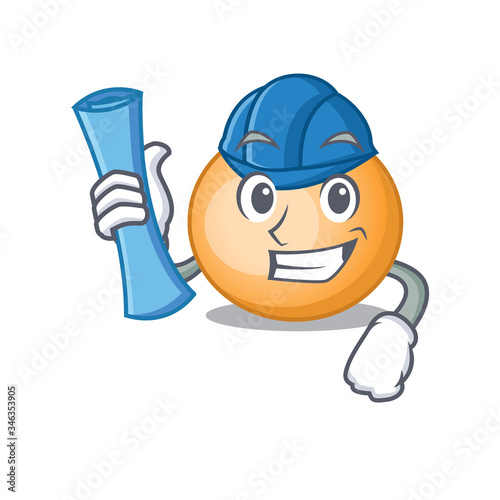 Cartoon character of staphylocuccus aureus brainy Architect with blue prints and blue helmet