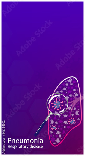 Coronavirus COVID-19 SARS-CoV-2 outbreak and coronaviruses influenza in the blue background. Human lungs with magnifier. Pandemic medical health risk, immunology, virology, epidemiology concept. 