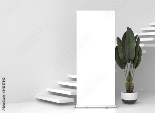 Roll Up Banner Stand Mockup. 3D Render.