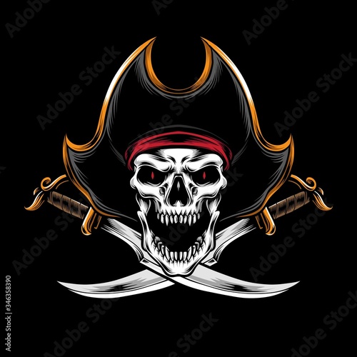 anger pirate skull with sword vector