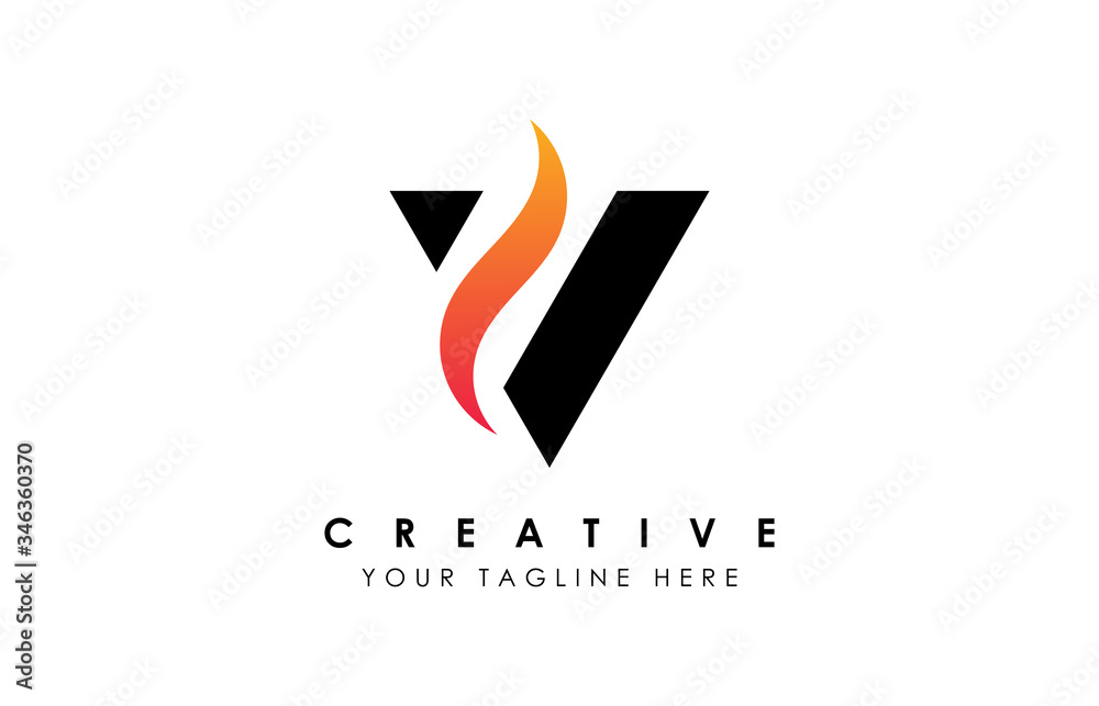 Creative V Letter Logo Design with Swoosh Icon Vector Illustration.