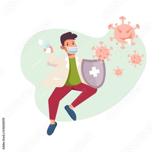 fight virus vector cartoon illustration concept. people concept of fighting viruses  for website landing page  poster  pamphlet or any design