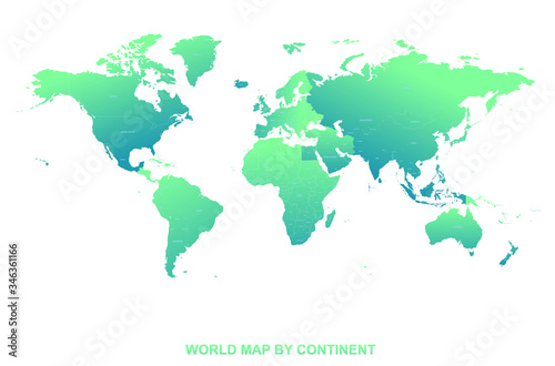 world map vector. high world map countries named by continent. 