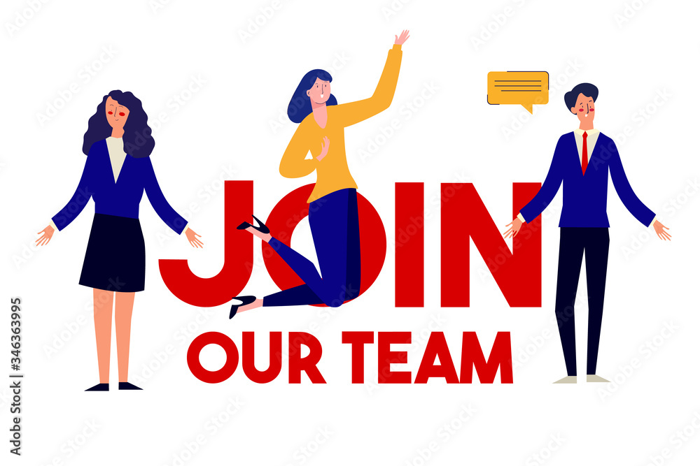 Join Our Team vacancy announcement job wanted illustration of career office worker. Vector illustration Join Our Team vacancy announcement job wanted illustration of career office worker. Vector illustration