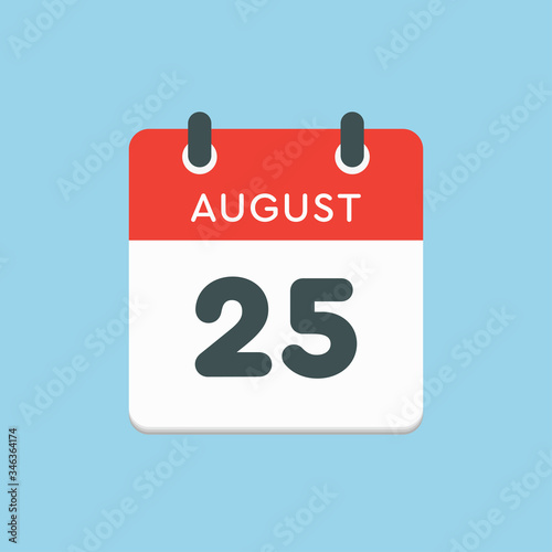 Calendar icon day 25 August, date days of the year