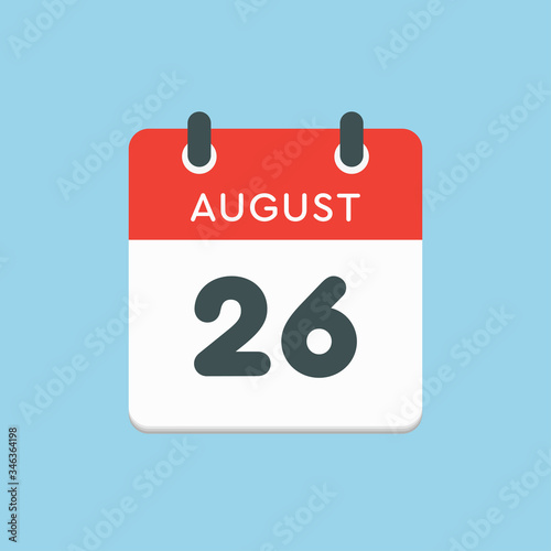Calendar icon day 26 August, date days of the year