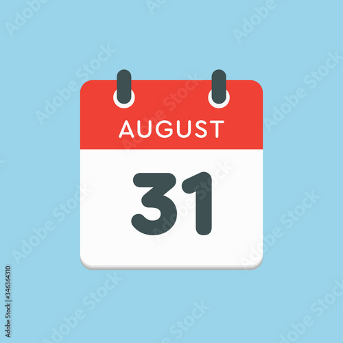 Calendar icon day 31 August, date days of the year