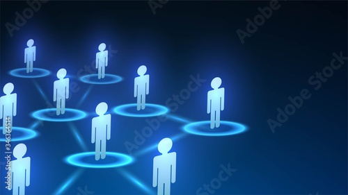 Blue diagram of social network and online contacts with user icons