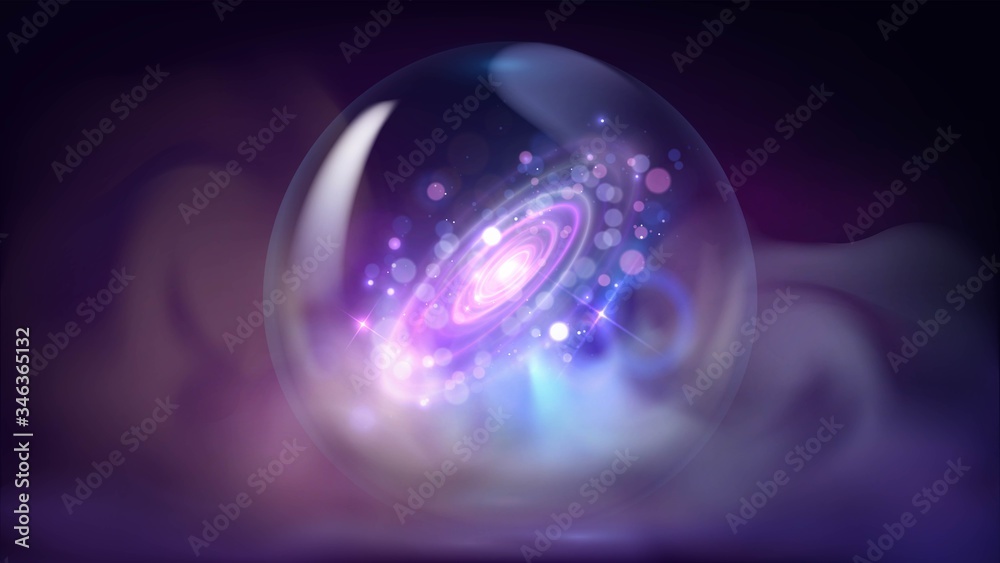 Magic crystal ball with a galaxy inside, prediction of the future and prophecy Magic crystal ball with a galaxy inside, prediction of the future and prophecy